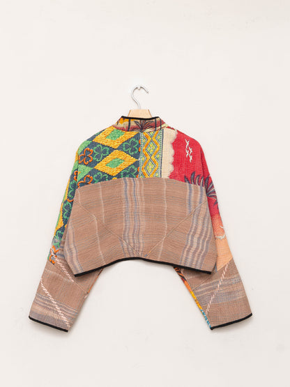 The Kaira Cropped Quilted Patchwork Kantha Jacket