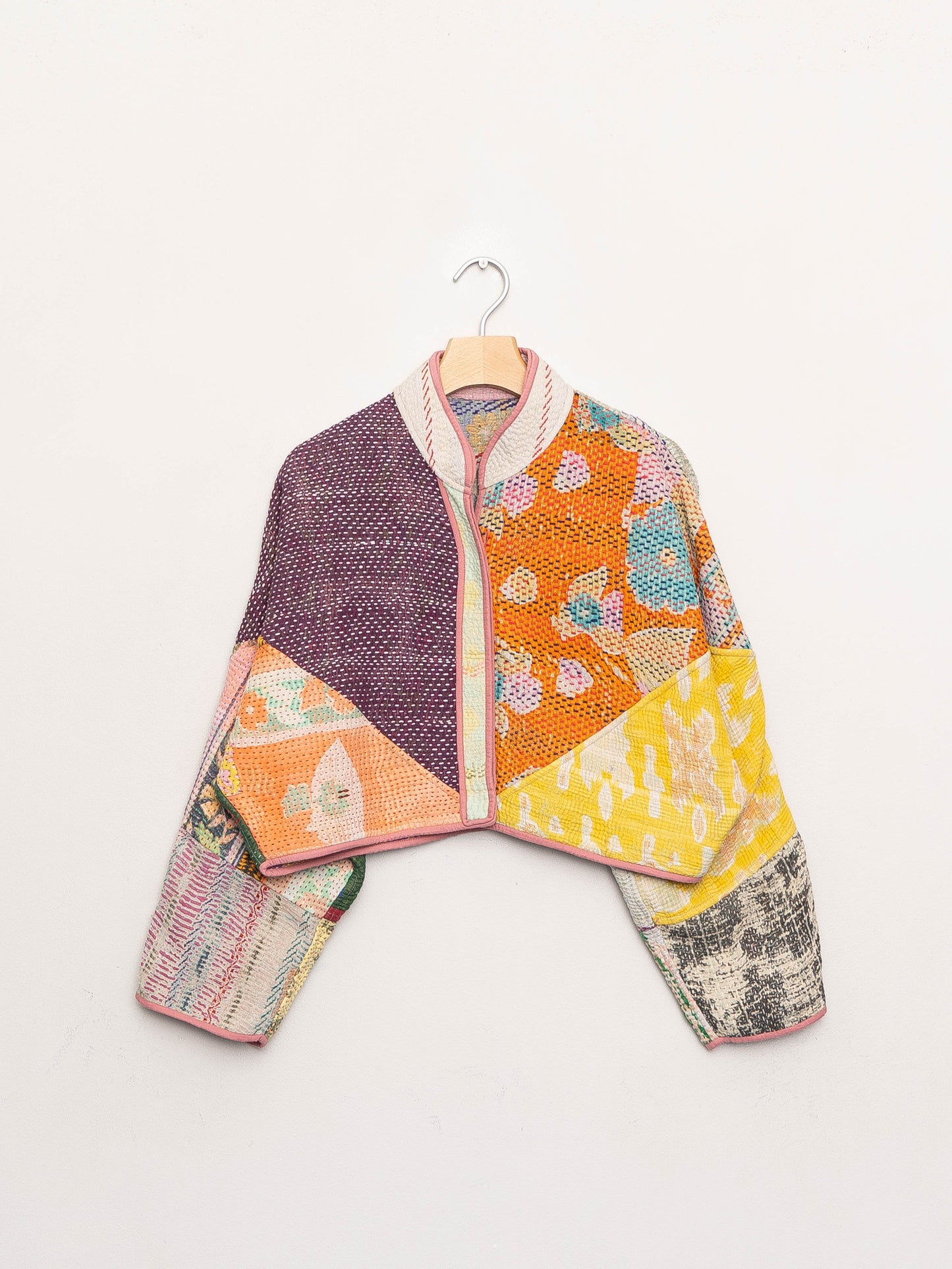 The Kaira Cropped Quilted Patchwork Kantha Jacket