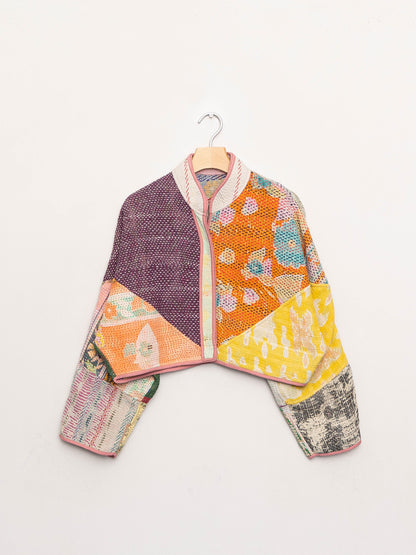 The Kaira Cropped Quilted Patchwork Kantha Jacket