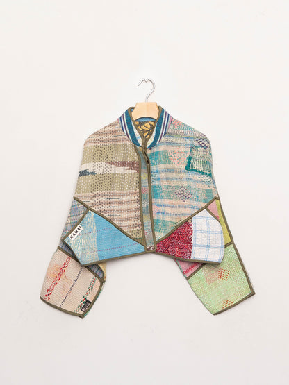 The Kaira Cropped Quilted Patchwork Kantha Jacket