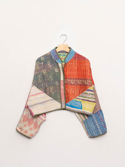 The Kaira Cropped Quilted Patchwork Kantha Jacket