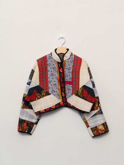 The Kaira Cropped Quilted Patchwork Kantha Jacket