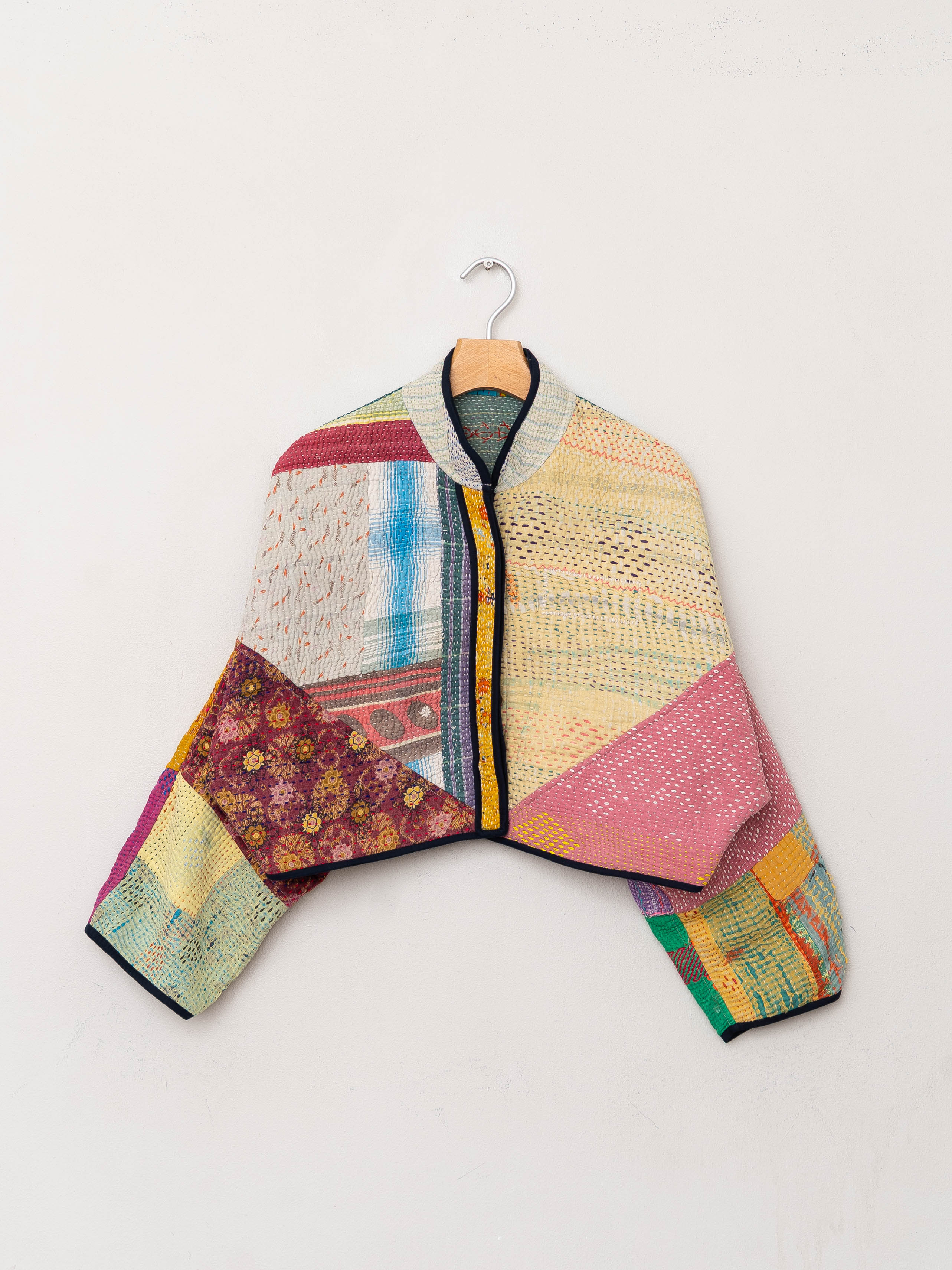 The Kaira Cropped Quilted Patchwork Kantha Jacket