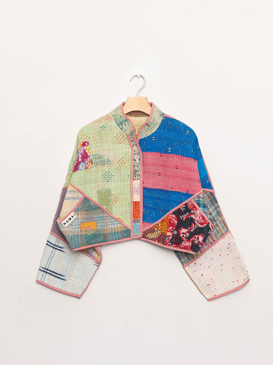 The Kaira Cropped Quilted Patchwork Kantha Jacket