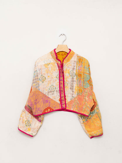 The Kaira Cropped Quilted Patchwork Kantha Jacket