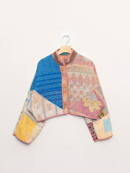 The Kaira Cropped Quilted Patchwork Kantha Jacket