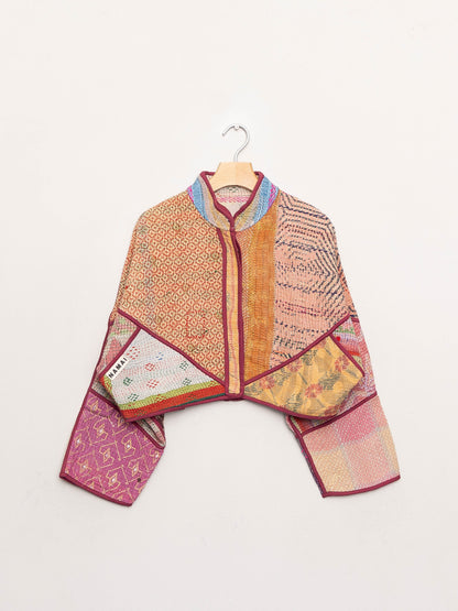 The Kaira Cropped Quilted Patchwork Kantha Jacket