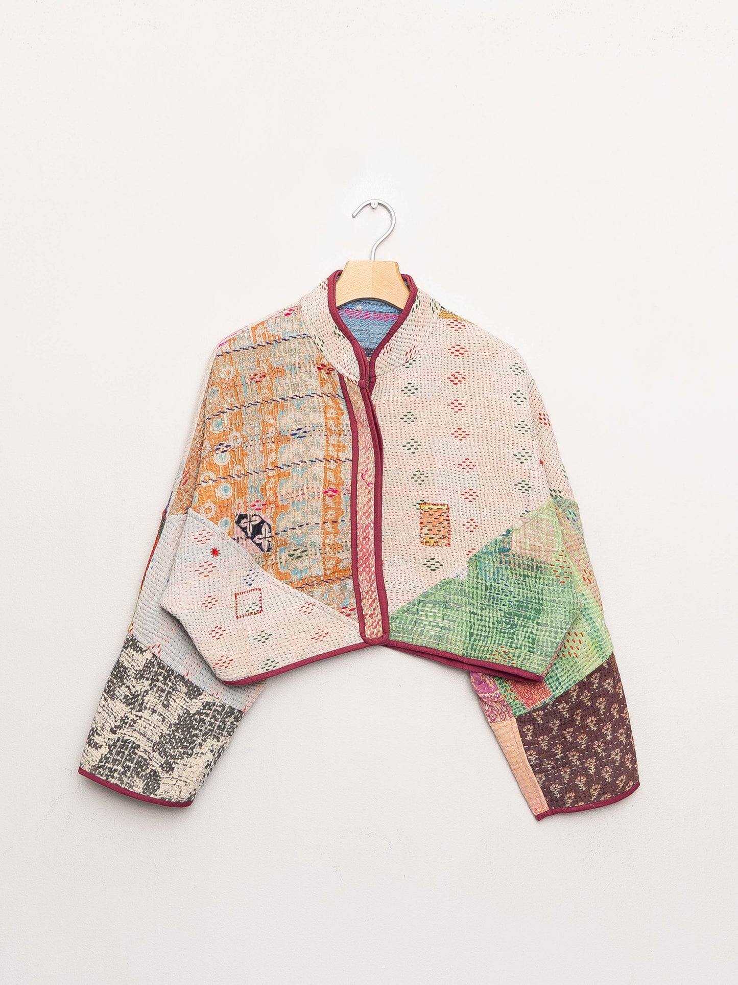 The Kaira Cropped Quilted Patchwork Kantha Jacket