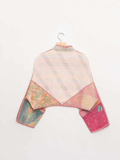 The Kaira Cropped Quilted Patchwork Kantha Jacket