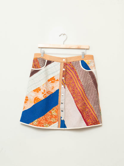 The Aditi Quilted Patchwork Kantha A-Line Skirt ~ Medium