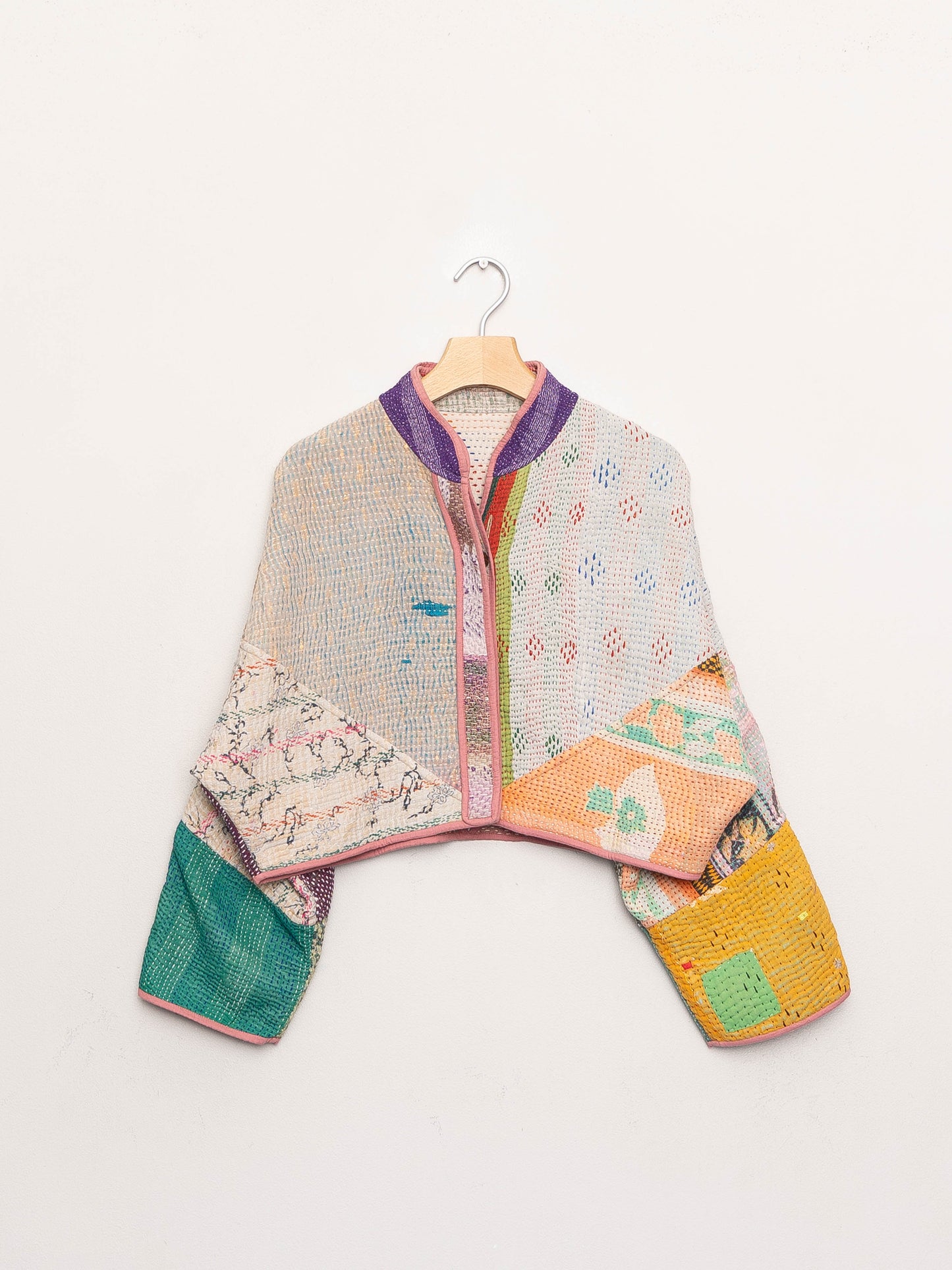 The Kaira Cropped Quilted Patchwork Kantha Jacket