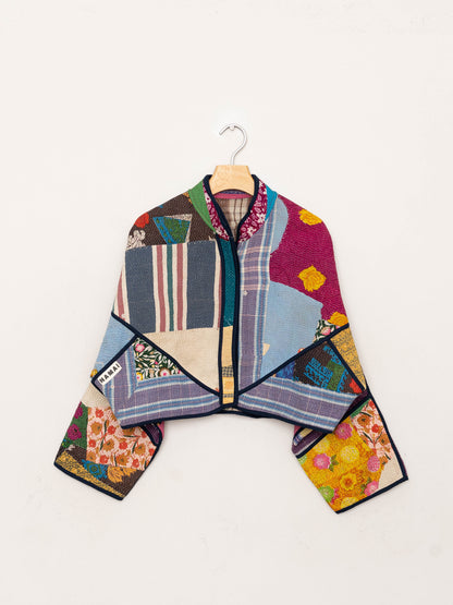 The Kaira Cropped Quilted Patchwork Kantha Jacket