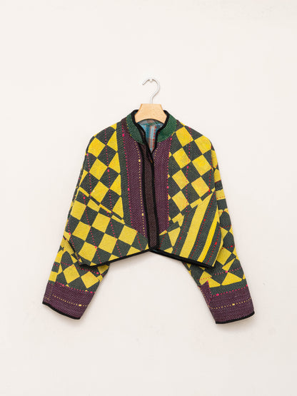 The Kaira Cropped Quilted Patchwork Kantha Jacket