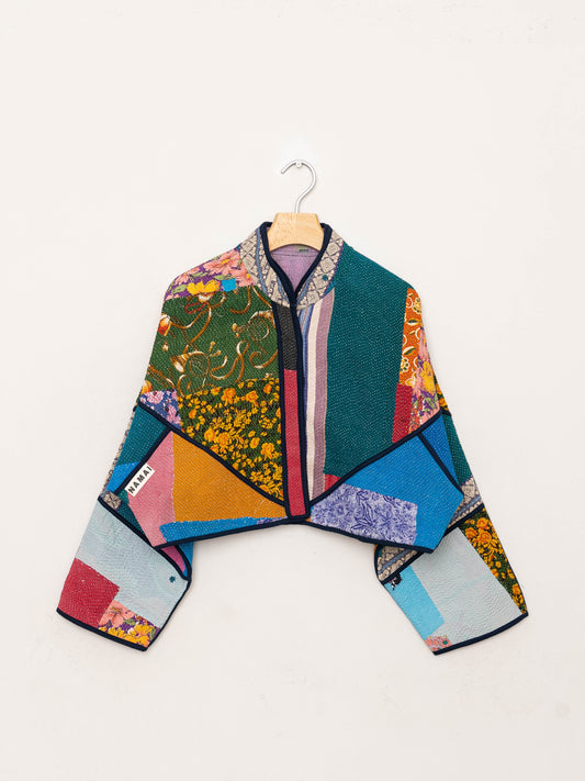 The Kaira Cropped Quilted Patchwork Kantha Jacket