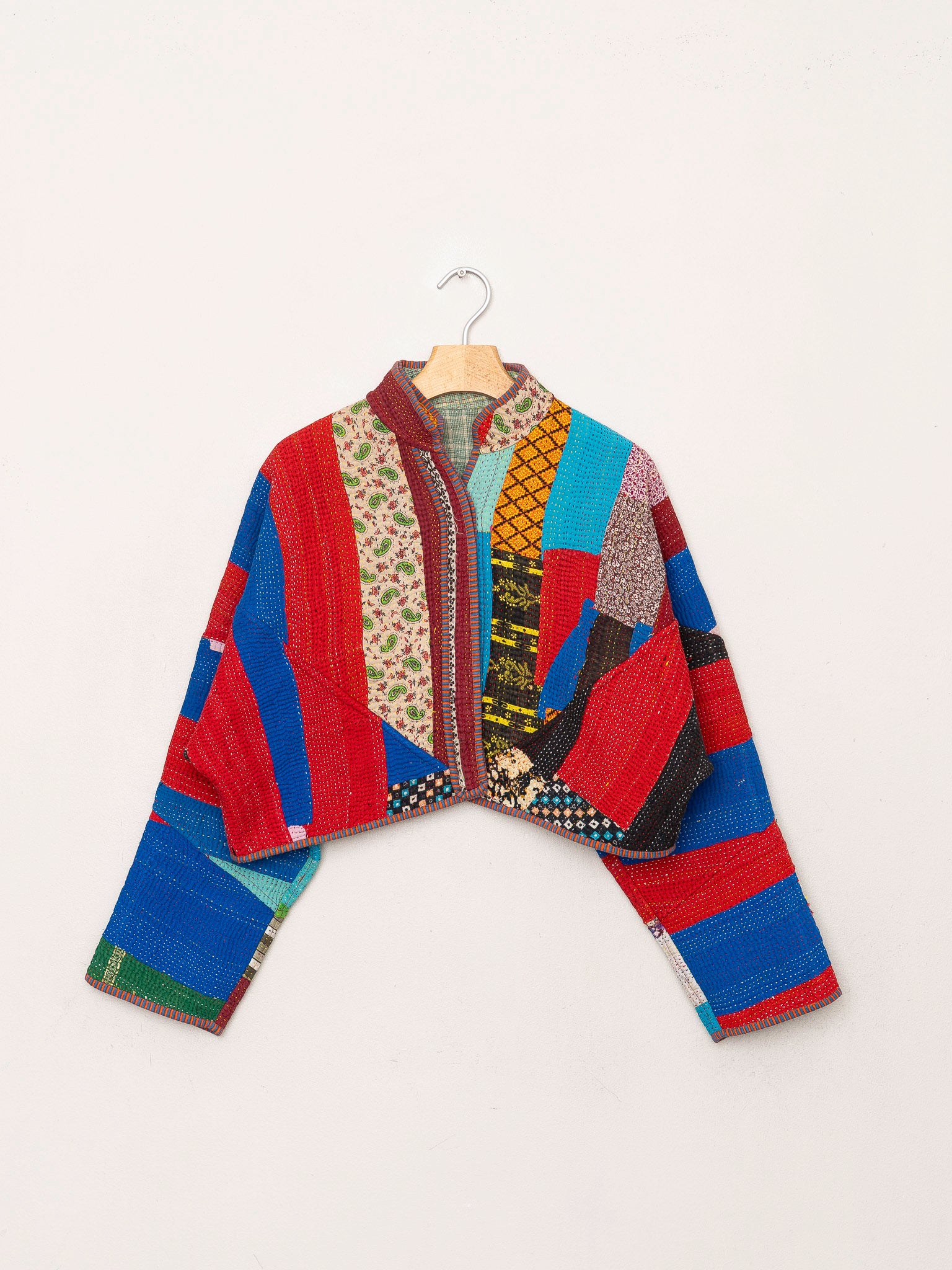 The Kaira Cropped Quilted Patchwork Kantha Jacket