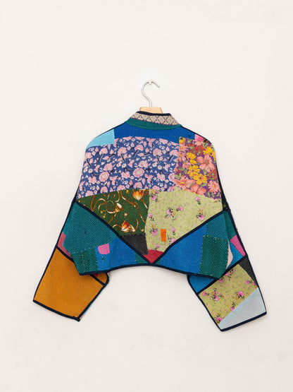 The Kaira Cropped Quilted Patchwork Kantha Jacket