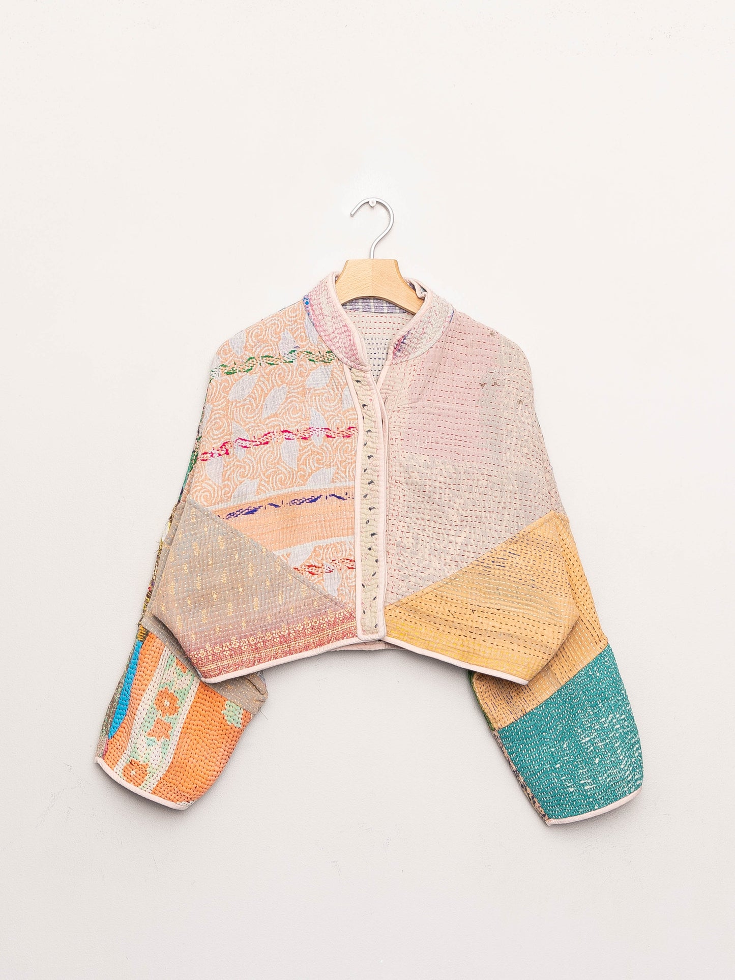 The Kaira Cropped Quilted Patchwork Kantha Jacket