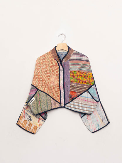 The Kaira Cropped Quilted Patchwork Kantha Jacket