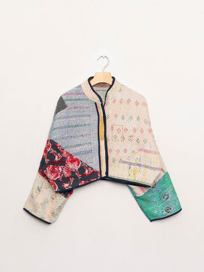 The Kaira Cropped Quilted Patchwork Kantha Jacket