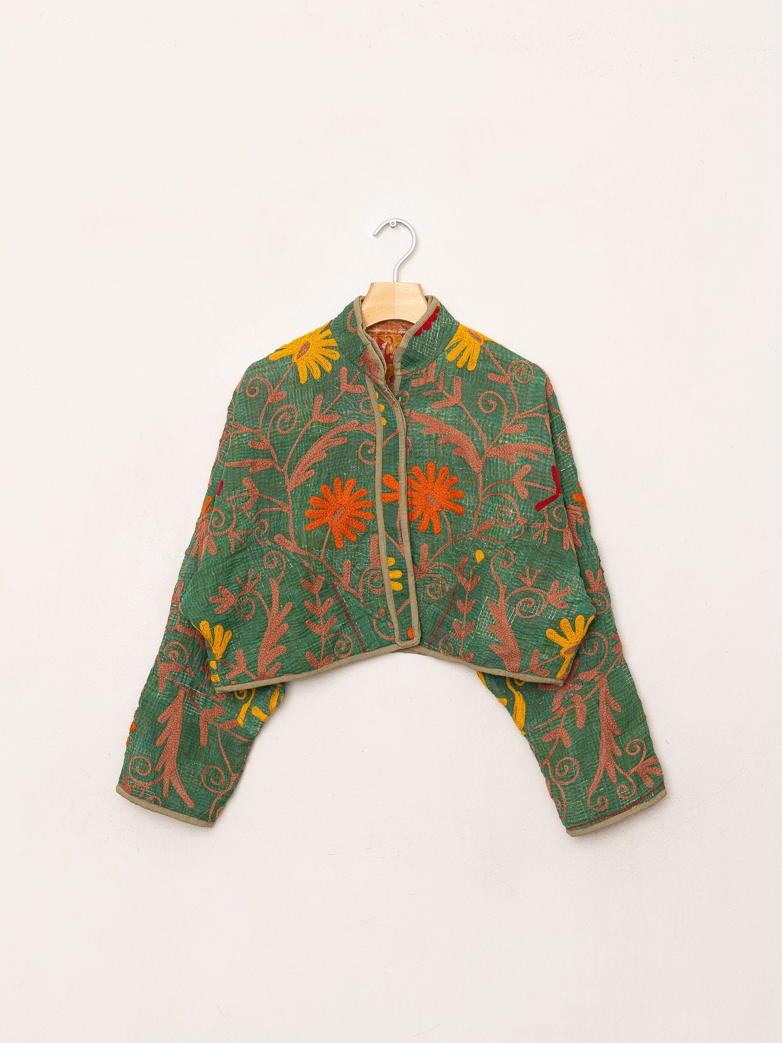 The Kaira Cropped Suzani Quilted Kantha Jacket