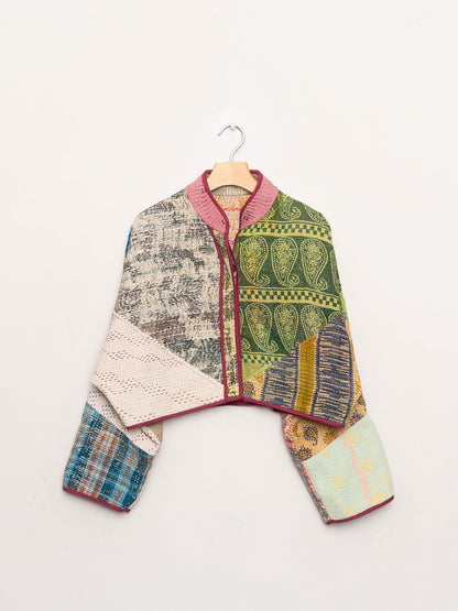 The Kaira Cropped Quilted Patchwork Kantha Jacket