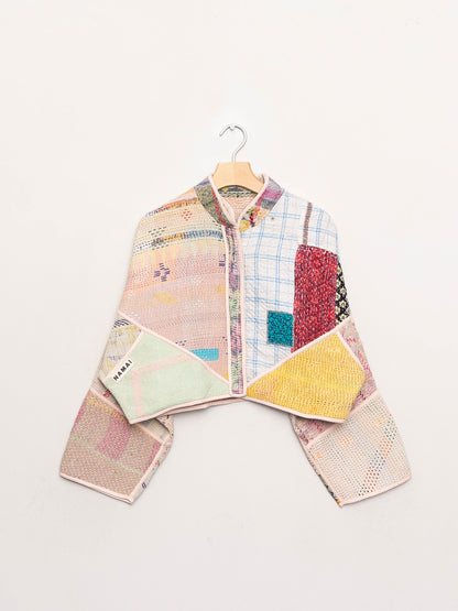 The Kaira Cropped Quilted Patchwork Kantha Jacket