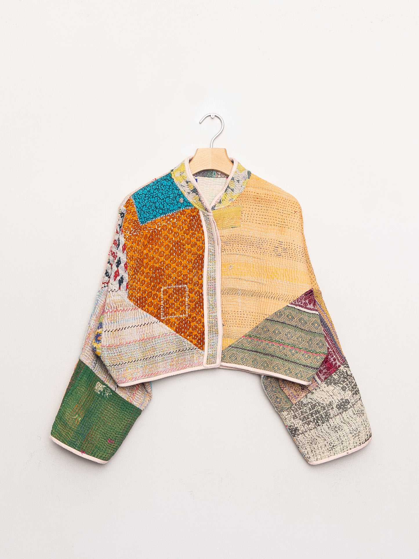 The Kaira Cropped Quilted Patchwork Kantha Jacket