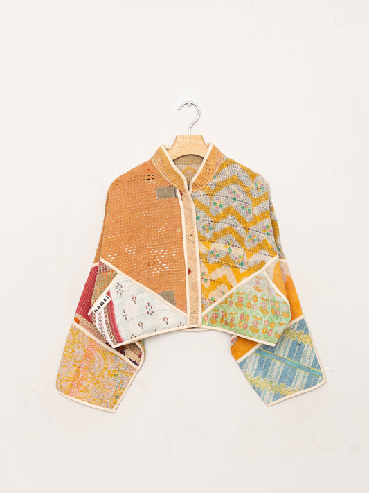 The Kaira Cropped Quilted Patchwork Kantha Jacket