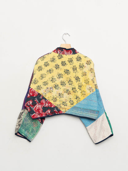 The Kaira Cropped Quilted Patchwork Kantha Jacket