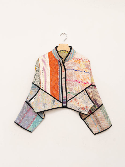 The Kaira Cropped Quilted Patchwork Kantha Jacket