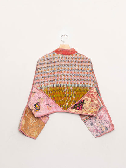 The Kaira Cropped Quilted Patchwork Kantha Jacket