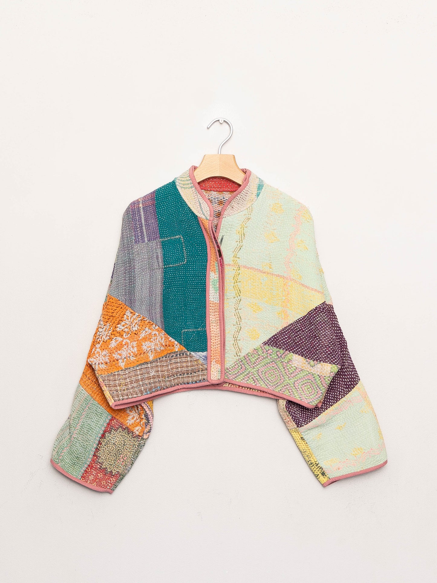 The Kaira Cropped Quilted Patchwork Kantha Jacket