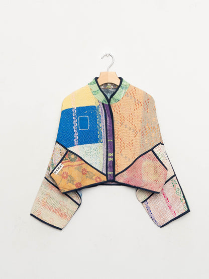 The Kaira Cropped Quilted Patchwork Kantha Jacket