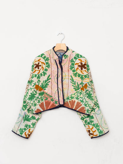 The Kaira Cropped Suzani Quilted Kantha Jacket
