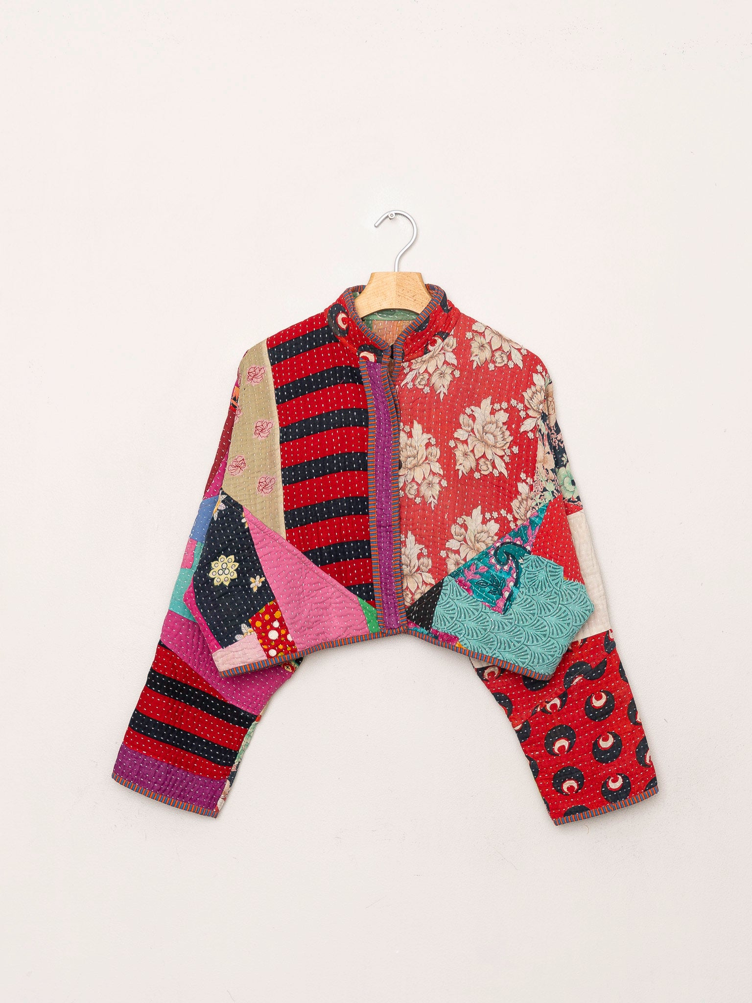 The Kaira Cropped Quilted Patchwork Kantha Jacket