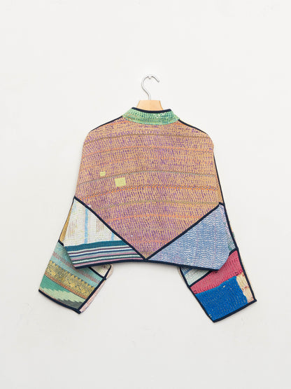 The Kaira Cropped Quilted Patchwork Kantha Jacket