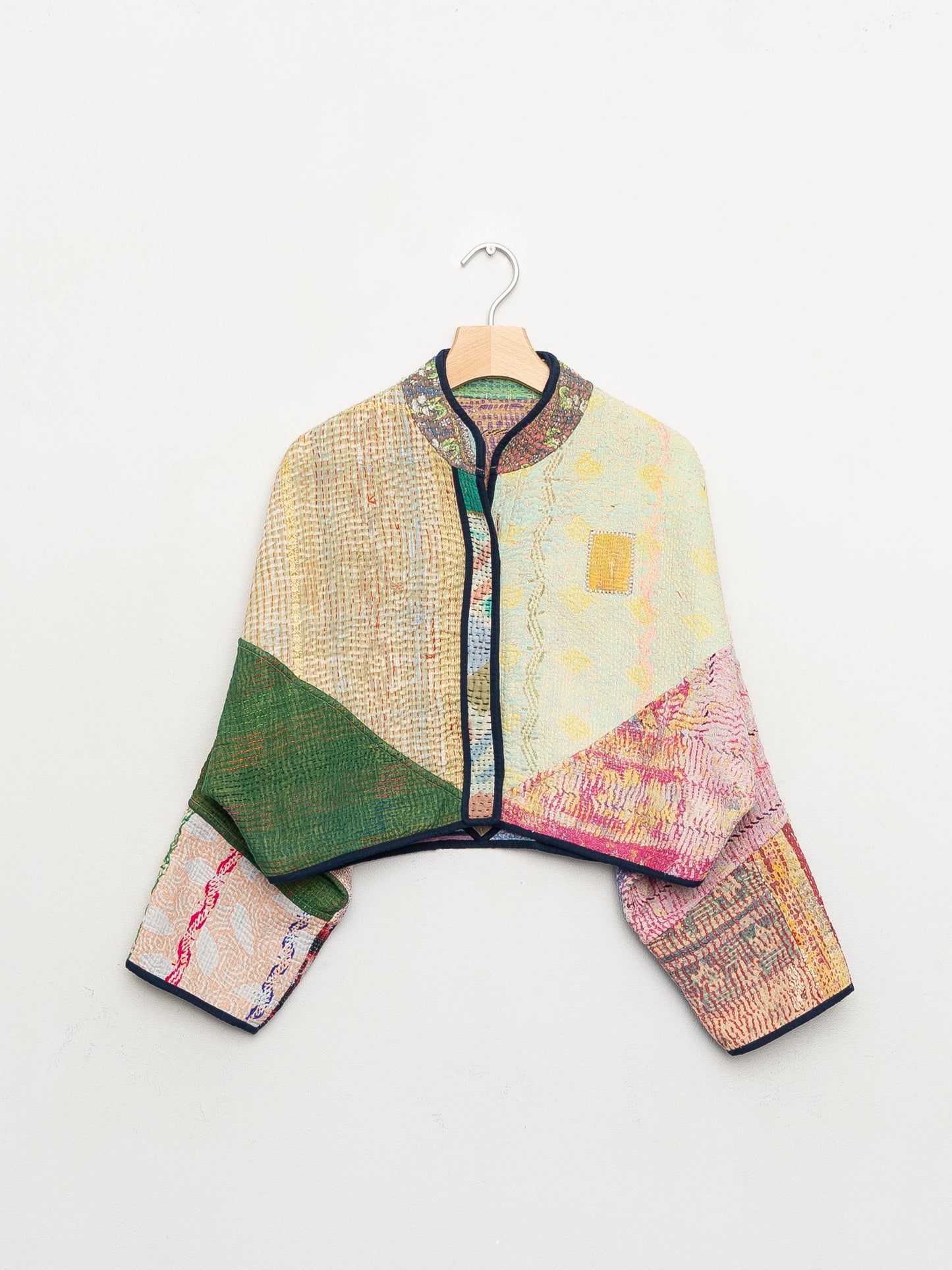 The Kaira Cropped Quilted Patchwork Kantha Jacket