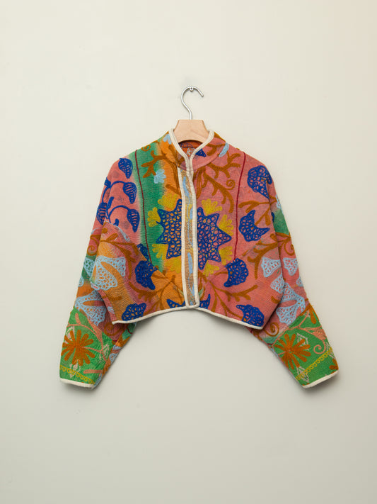The Kaira Cropped Suzani Quilted Kantha Jacket
