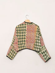 The Kaira Cropped Quilted Indigo Kantha Jacket