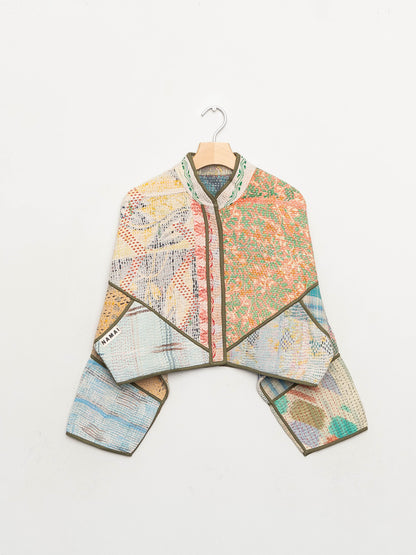 The Kaira Cropped Quilted Patchwork Kantha Jacket