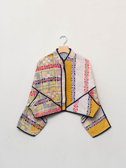 The Kaira Cropped Quilted Patchwork Kantha Jacket