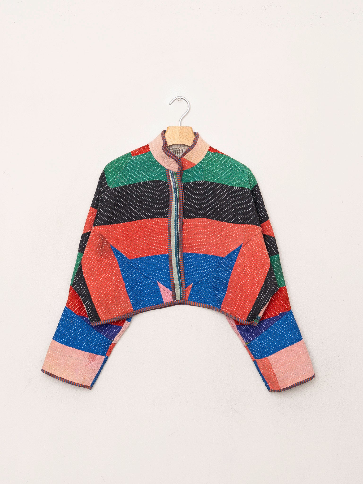 The Kaira Cropped Quilted Patchwork Kantha Jacket