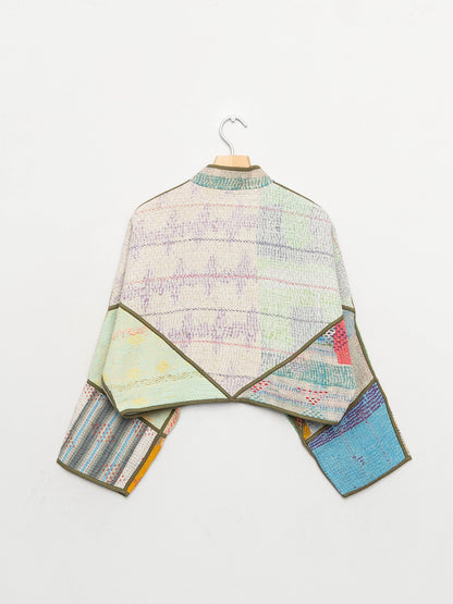 The Kaira Cropped Quilted Patchwork Kantha Jacket