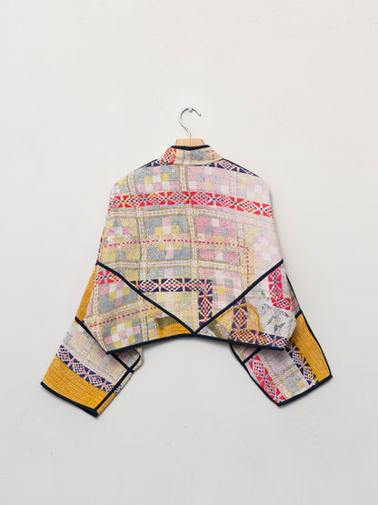 The Kaira Cropped Quilted Patchwork Kantha Jacket