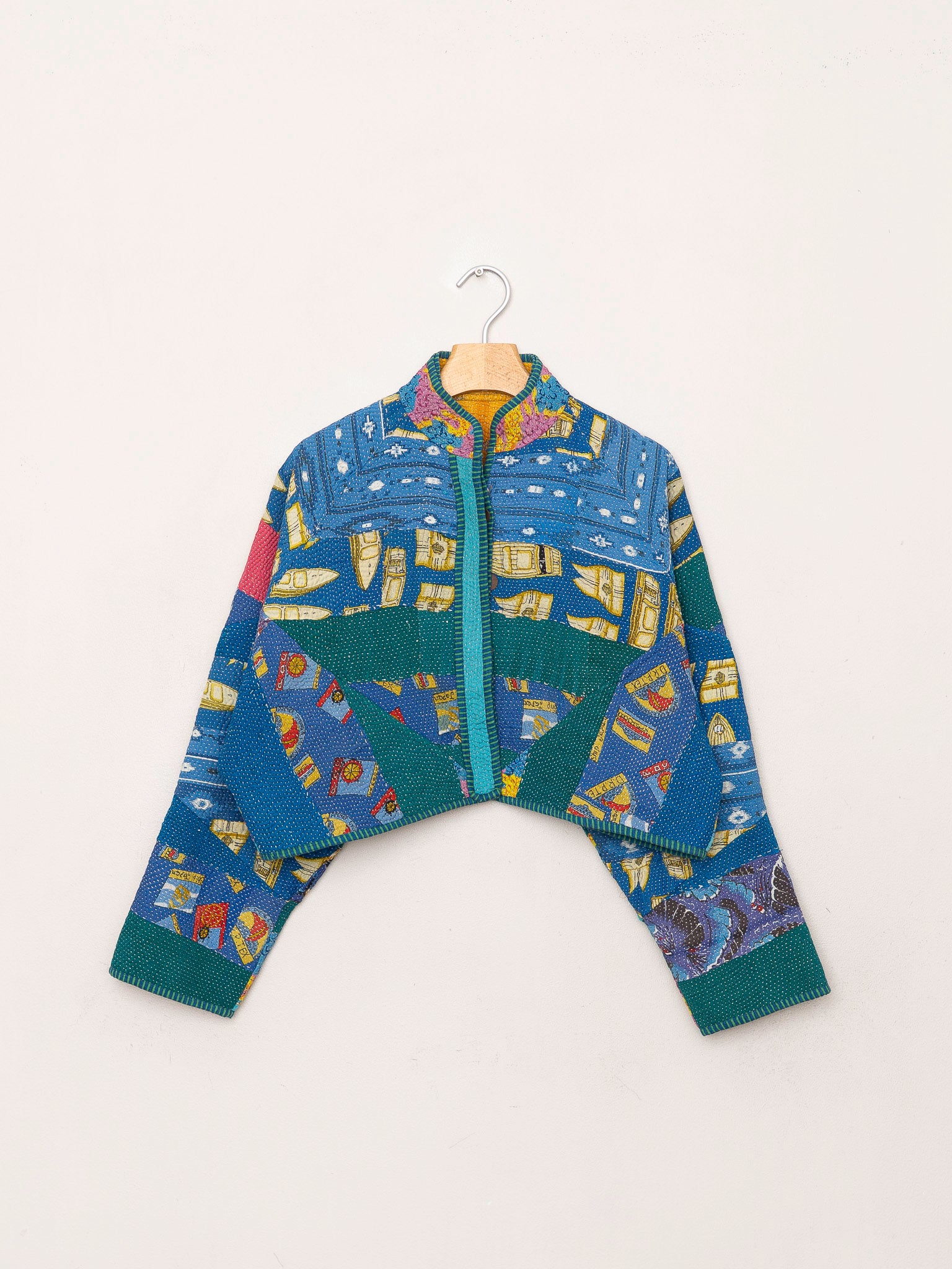 The Kaira Cropped Quilted Patchwork Kantha Jacket