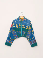 The Kaira Cropped Quilted Patchwork Kantha Jacket