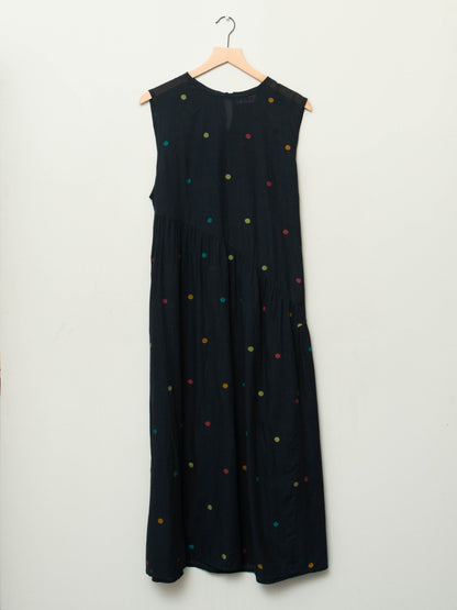 The Anan Gathered Dress ~ Black Jamdhani