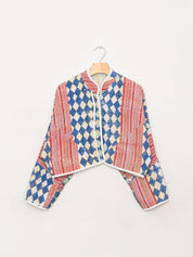 The Kaira Cropped Quilted Indigo Kantha Jacket