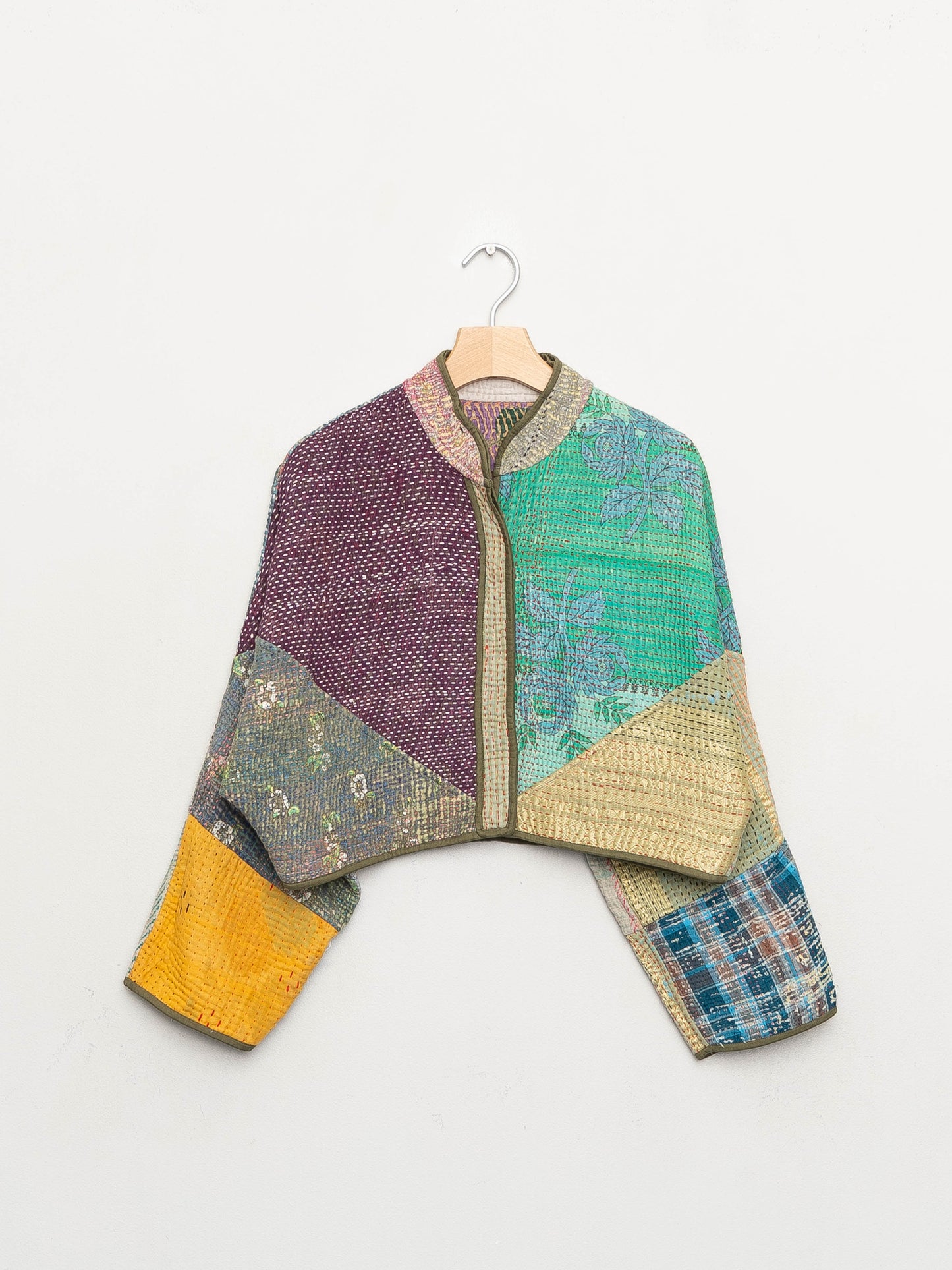 The Kaira Cropped Quilted Patchwork Kantha Jacket