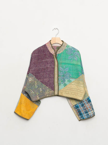 The Kaira Cropped Quilted Patchwork Kantha Jacket